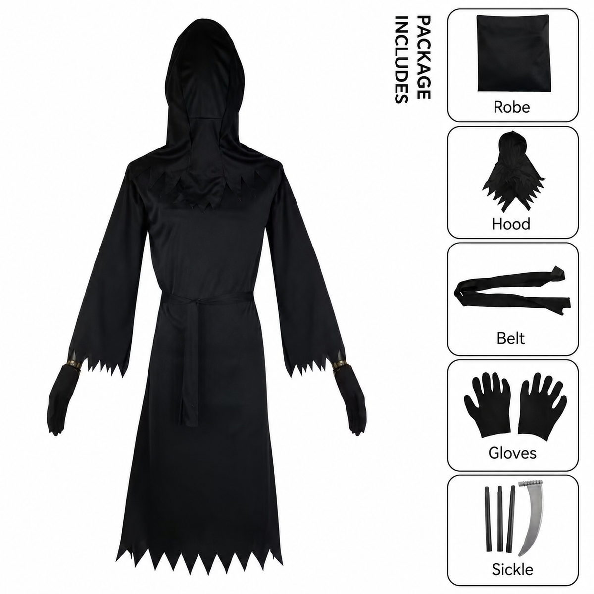 Deluxe Hooded Horror Reaper Costume – Gloves & Sickle Set