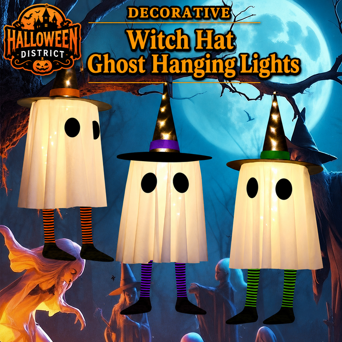 3-Pack Light-Up Hanging Witch Ghosts