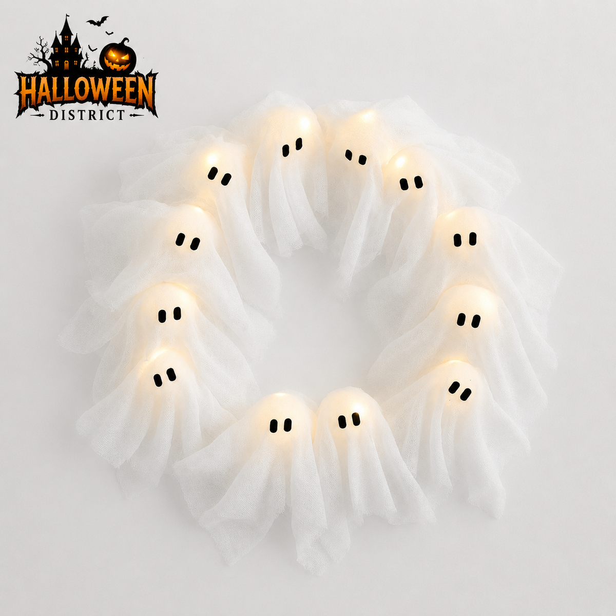 Light-Up Ghost Wreath – 12 Ghost Halloween Decor