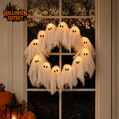 Light-Up Ghost Wreath – 12 Ghost Halloween Decor
