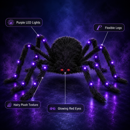 6.5FT Giant Light-Up Halloween Spider – Purple LED