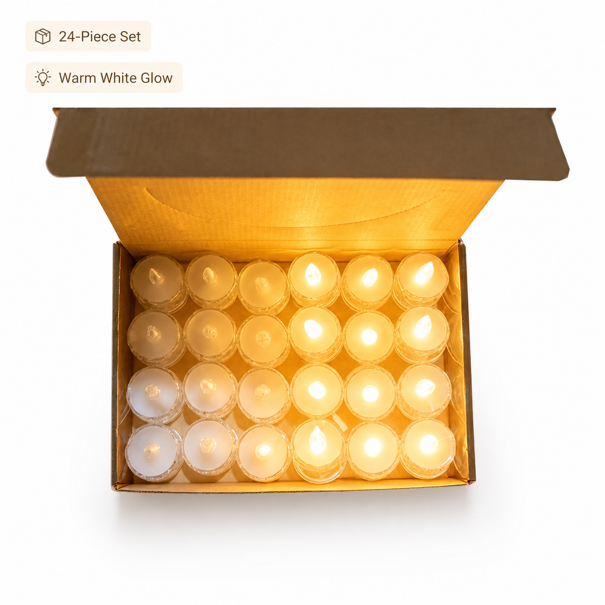 24-Pack Crystal LED Tea Light Candles – Warm White