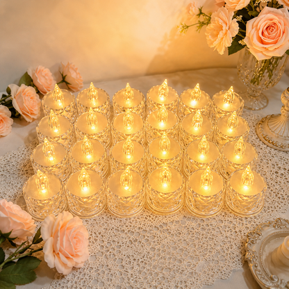 24-Pack Crystal LED Tea Light Candles – Warm White
