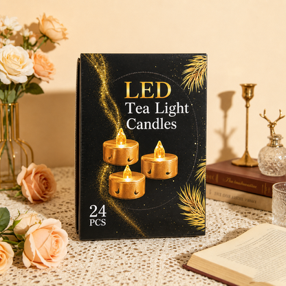 24-Pack Crystal LED Tea Light Candles – Warm White
