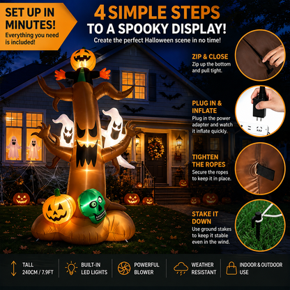 7.9FT Giant Haunted Tree Inflatable with Ghosts & LED Lights