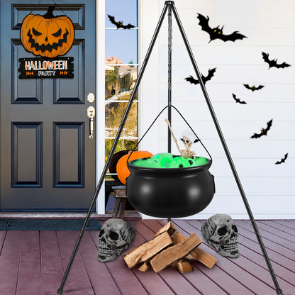 Witch’s Cauldron Halloween Decoration Kit – Glowing Eyeballs, Skeleton &amp; 51” Tripod