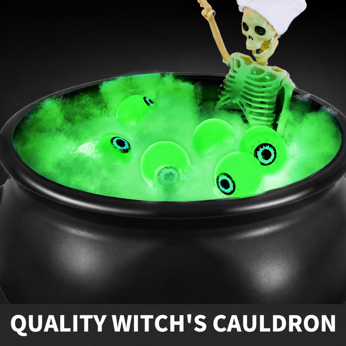 Witch’s Cauldron Halloween Decoration Kit – Glowing Eyeballs, Skeleton &amp; 51” Tripod