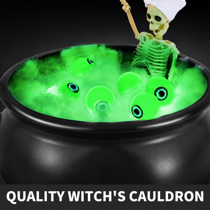 Witch’s Cauldron Halloween Decoration Kit – Glowing Eyeballs, Skeleton &amp; 51” Tripod
