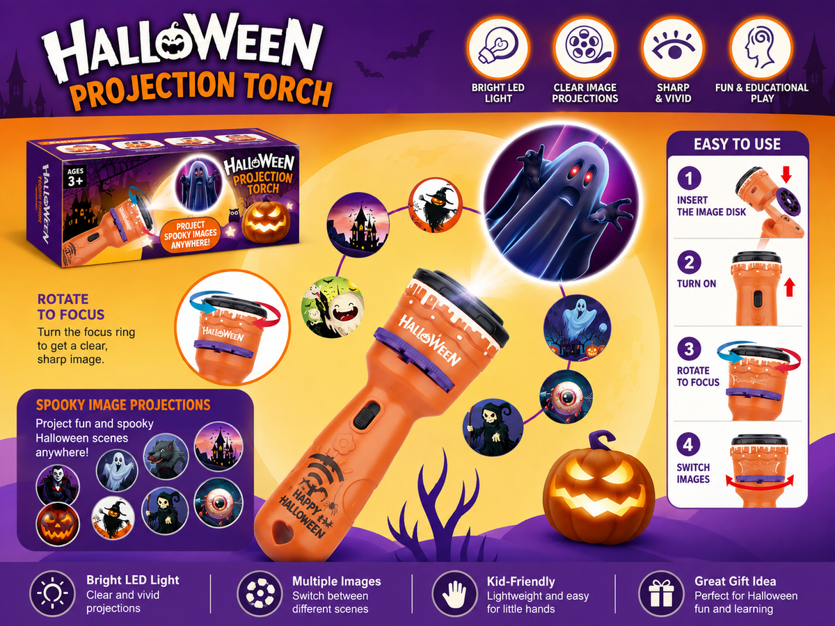 Halloween Projection Flashlight – 48 Spooky Images