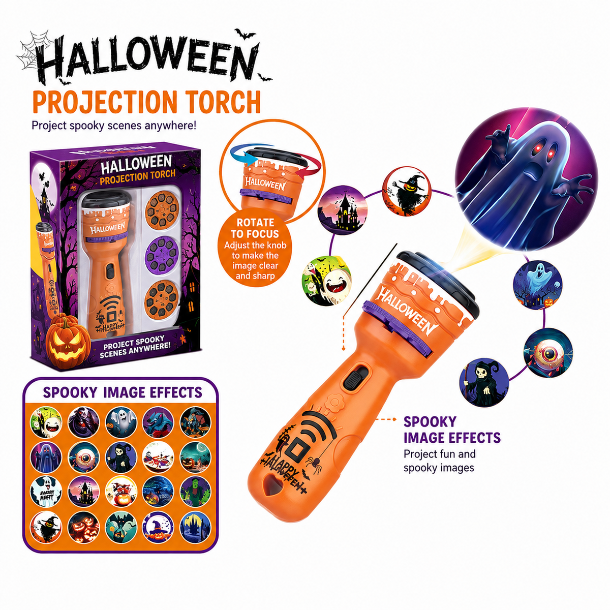 Halloween Projection Flashlight – 48 Spooky Images