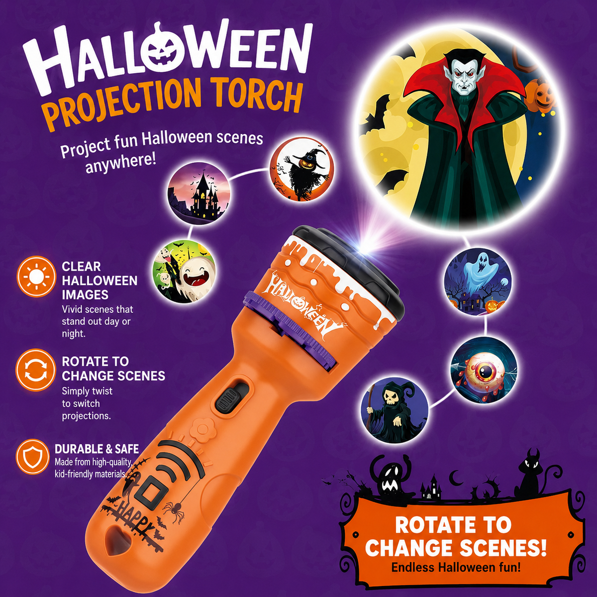 Halloween Projection Flashlight – 48 Spooky Images