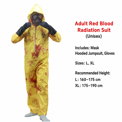 Biohazard Blood Splatter Costume Set – Adult Hooded Jumpsuit, Mask & Gloves