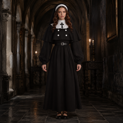 Haunted Sister Gothic Costume Set – Women’s Black Halloween Dress