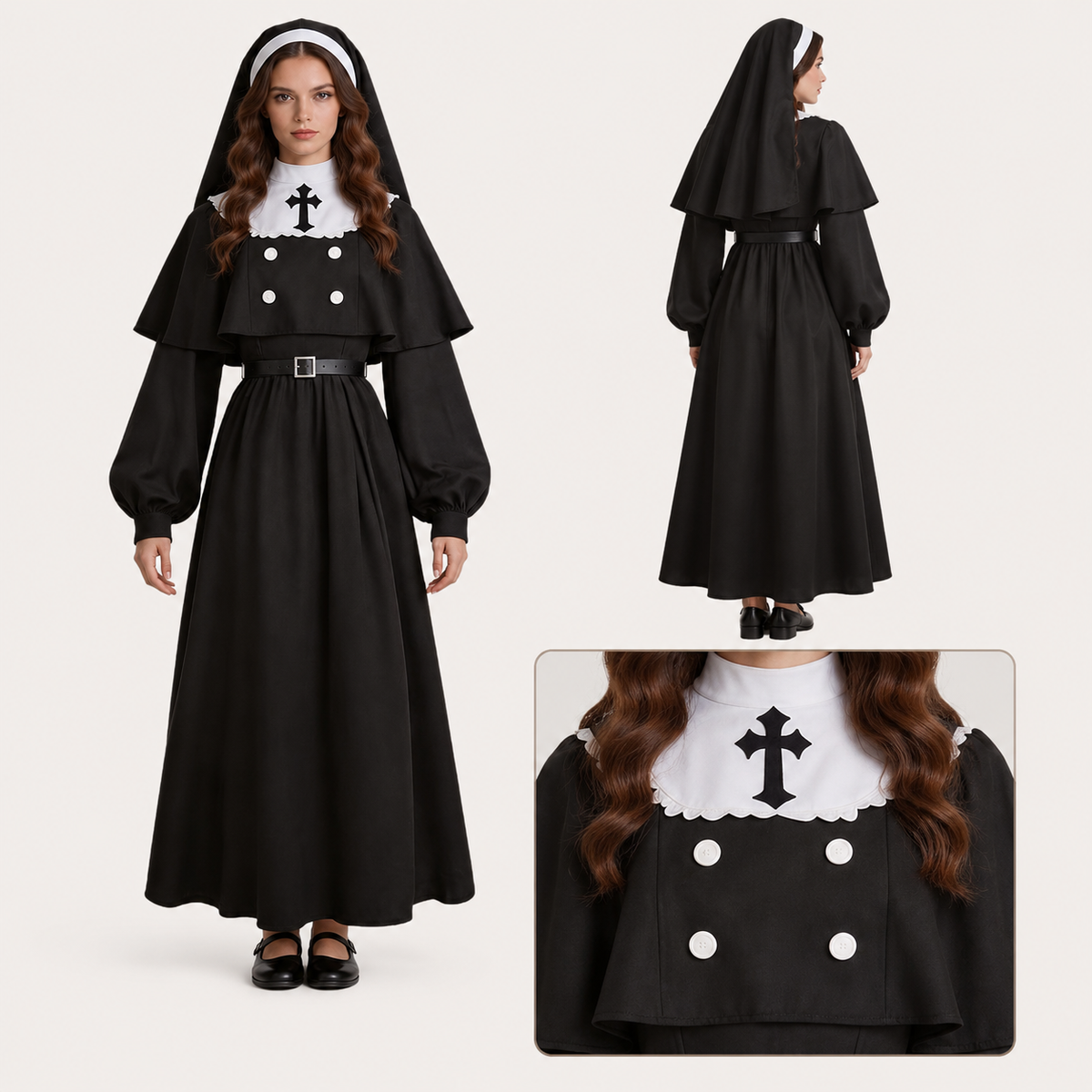 Haunted Sister Gothic Costume Set – Women’s Black Halloween Dress