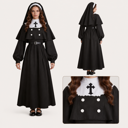 Haunted Sister Gothic Costume Set – Women’s Black Halloween Dress