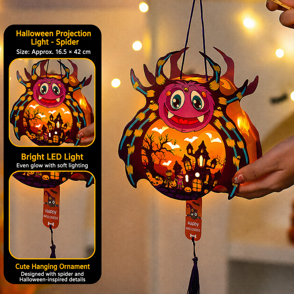 Halloween LED Hanging Lantern – Light-Up Pumpkin & Spooky Designs