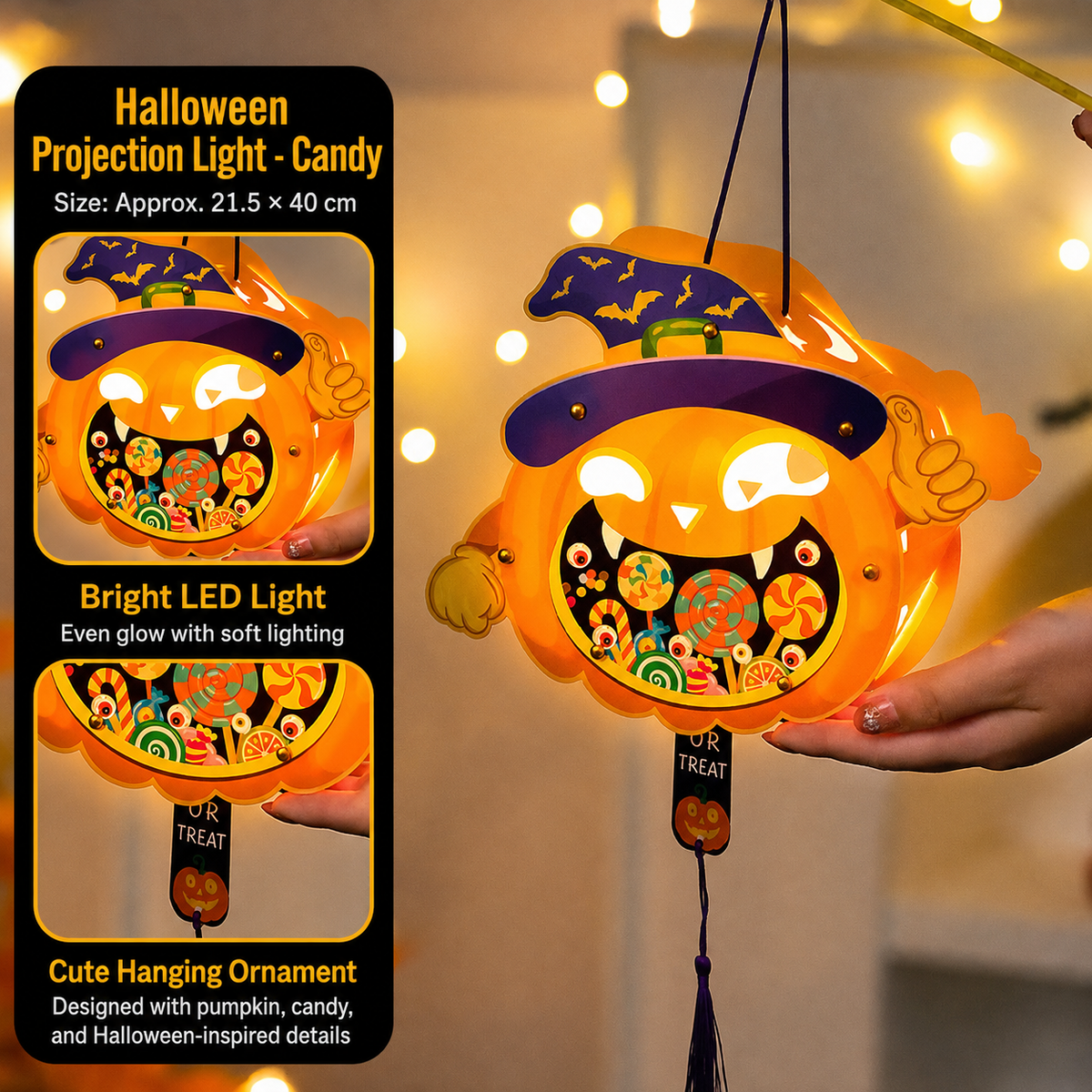 Halloween LED Hanging Lantern – Light-Up Pumpkin & Spooky Designs