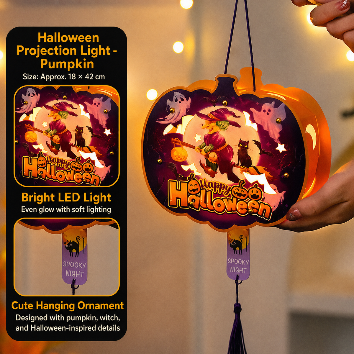 Halloween LED Hanging Lantern – Light-Up Pumpkin & Spooky Designs
