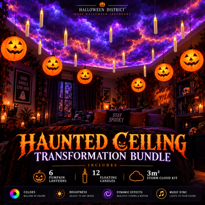 Haunted Ceiling Transformation Bundle – Storm Clouds, Pumpkin Lanterns & Floating Candles
