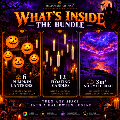 Haunted Ceiling Transformation Bundle – Storm Clouds, Pumpkin Lanterns & Floating Candles