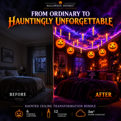 Haunted Ceiling Transformation Bundle – Storm Clouds, Pumpkin Lanterns & Floating Candles