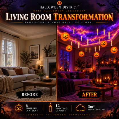 Haunted Ceiling Transformation Bundle – Storm Clouds, Pumpkin Lanterns & Floating Candles