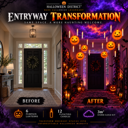 Haunted Ceiling Transformation Bundle – Storm Clouds, Pumpkin Lanterns & Floating Candles