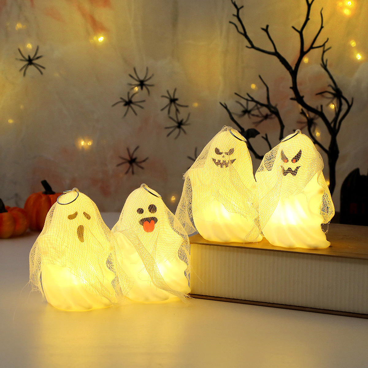 4-Pack Light-Up Mini Ghosts – Halloween Tabletop Decor