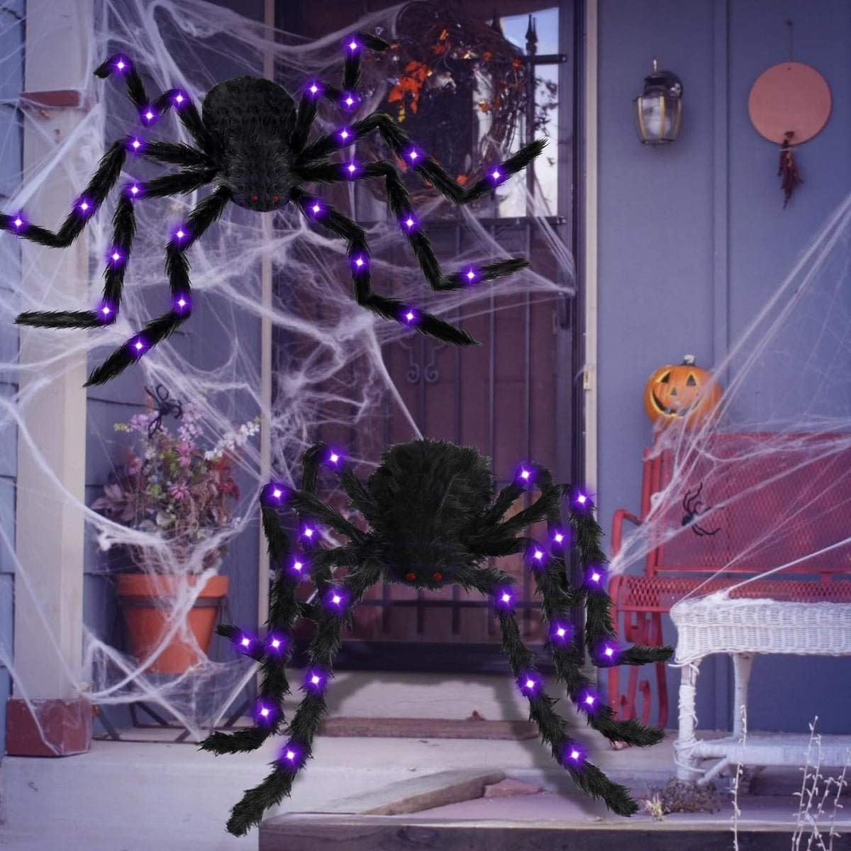 6.5FT Giant Light-Up Halloween Spider – Purple LED