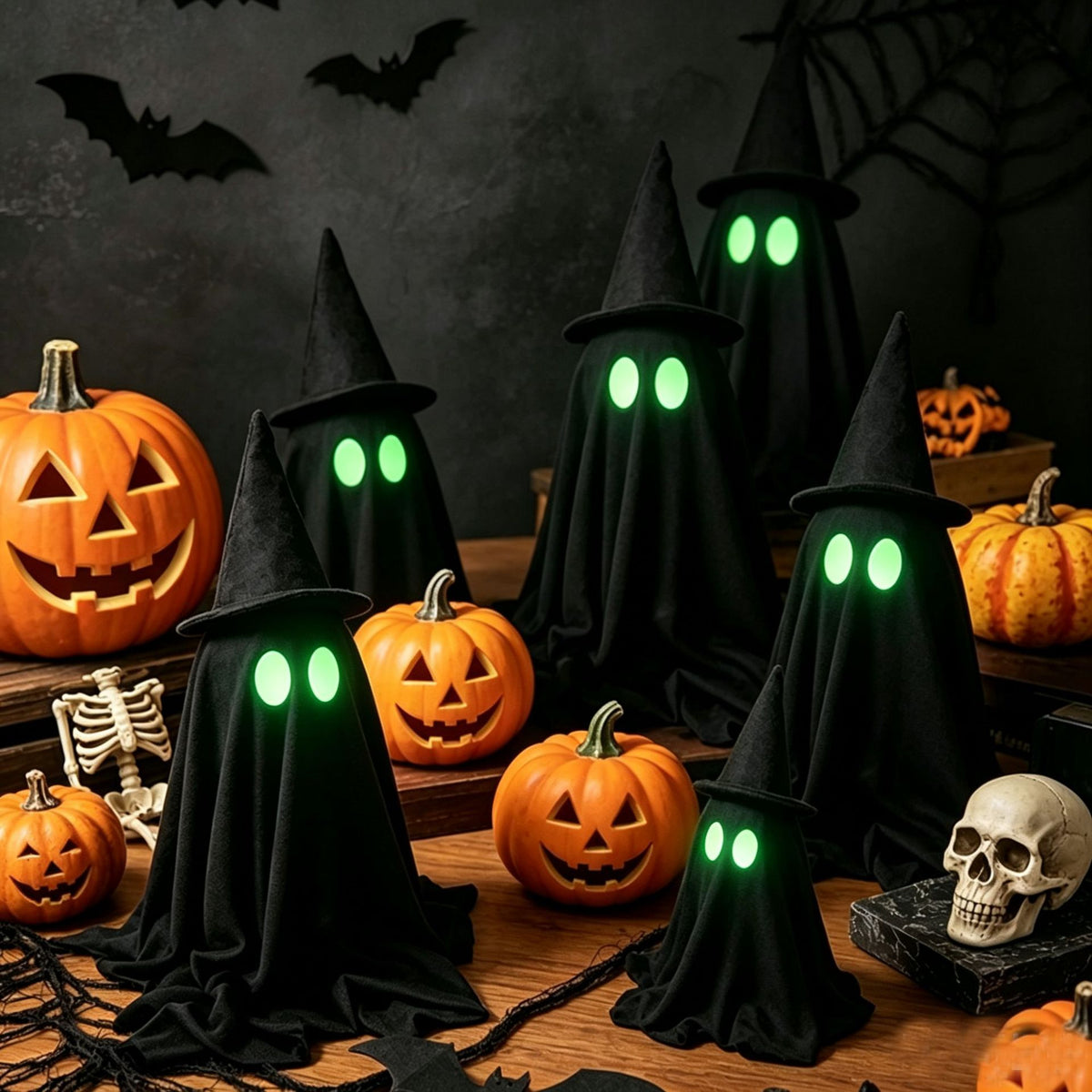 Glowing Ghost Decoration – Halloween LED Spirit with Optional Witch Hat