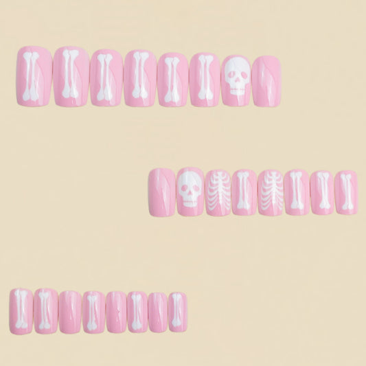 Pink Skeleton Press-On Nails – Halloween Edition