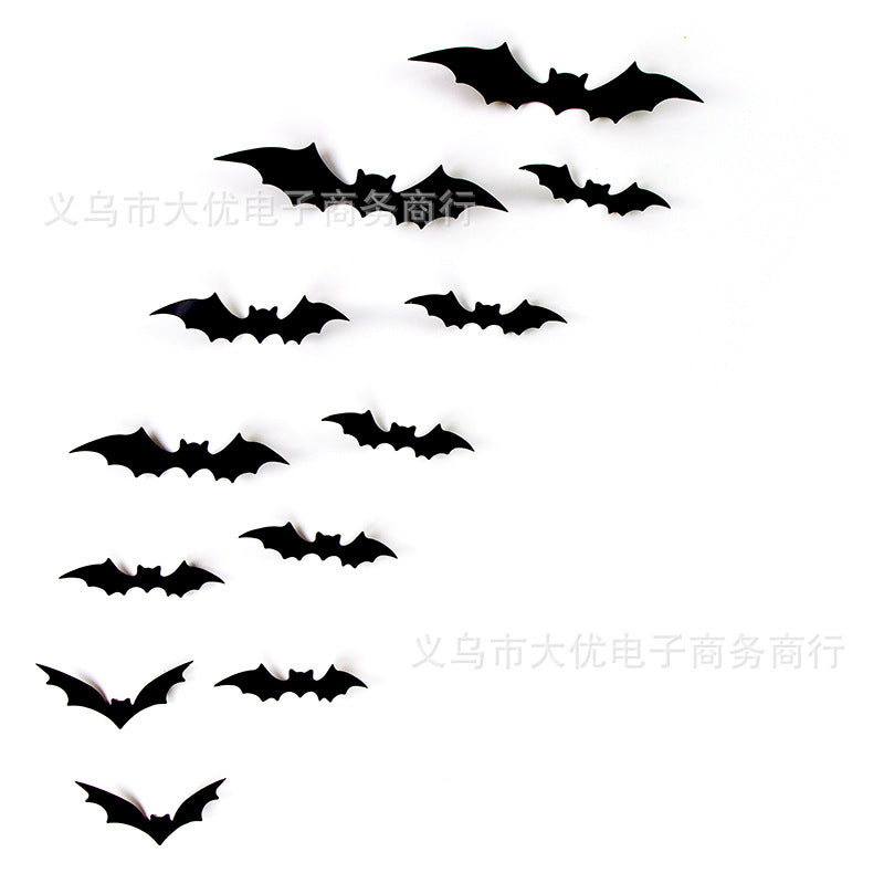 12-Pack 3D Black Halloween Bats – Wall Decor
