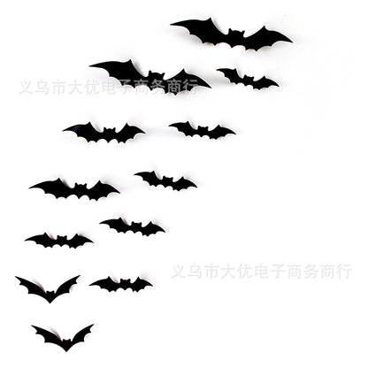 12-Pack 3D Black Halloween Bats – Wall Decor