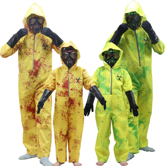 Biohazard Blood Splatter Costume Set – Adult Hooded Jumpsuit, Mask & Gloves