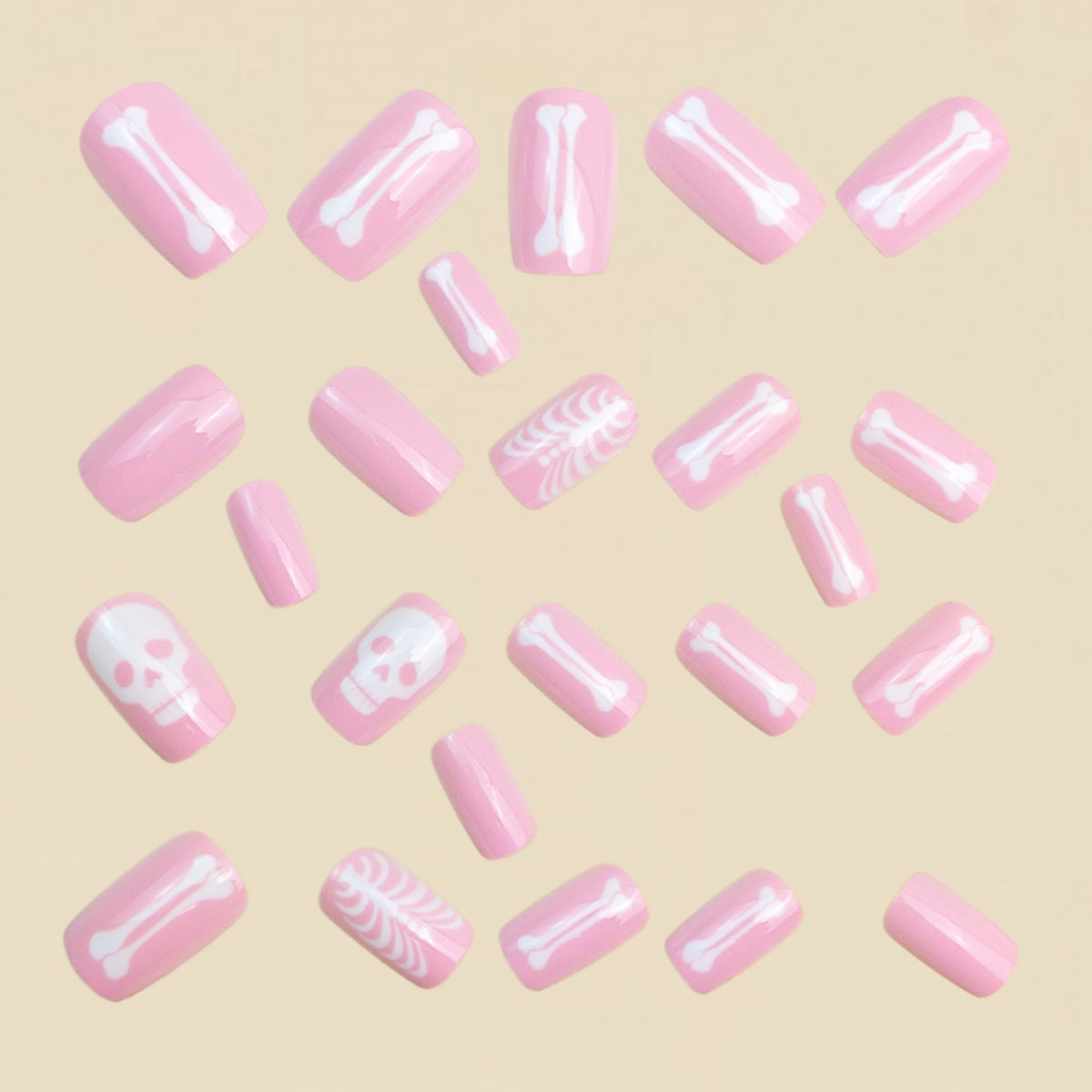 Pink Skeleton Press-On Nails – Halloween Edition