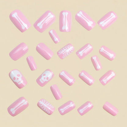 Pink Skeleton Press-On Nails – Halloween Edition