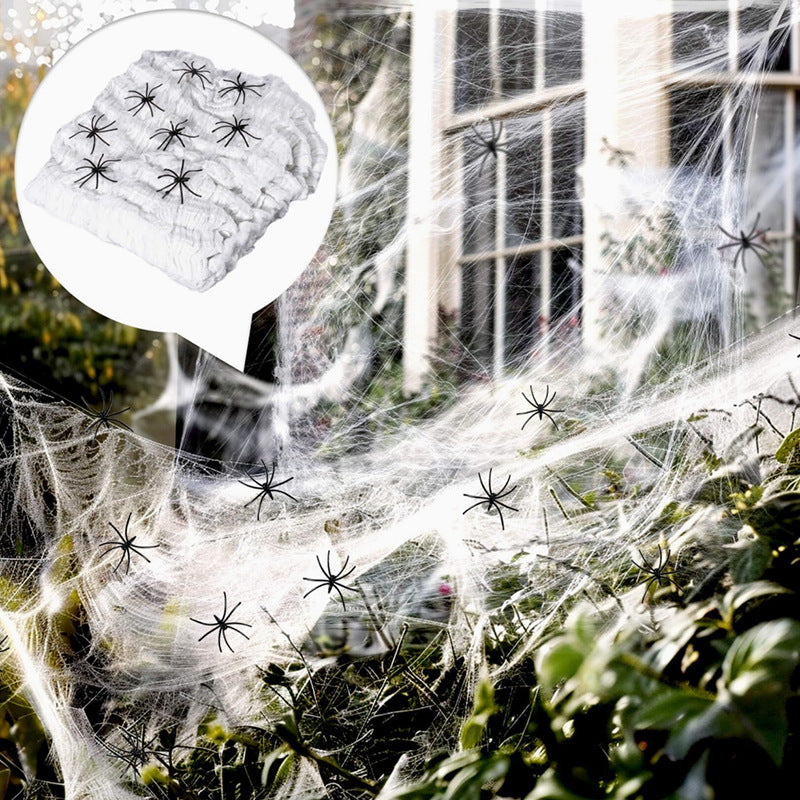 Halloween District™ Giant Spider Web Kit — 200g Web + 60 Spiders