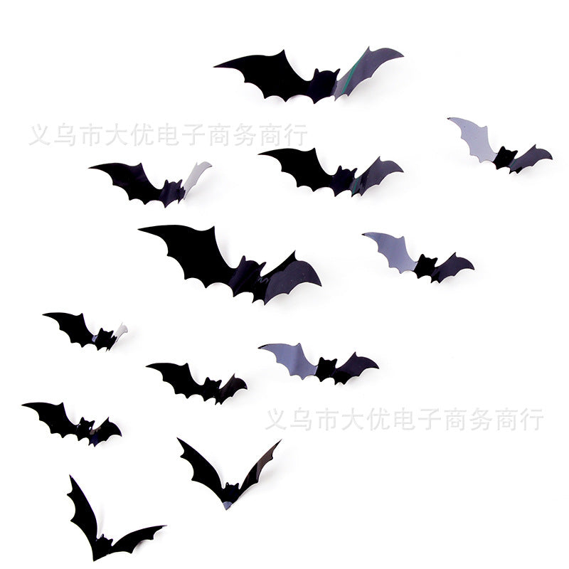 12-Pack 3D Black Halloween Bats – Wall Decor