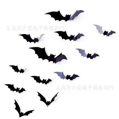 12-Pack 3D Black Halloween Bats – Wall Decor