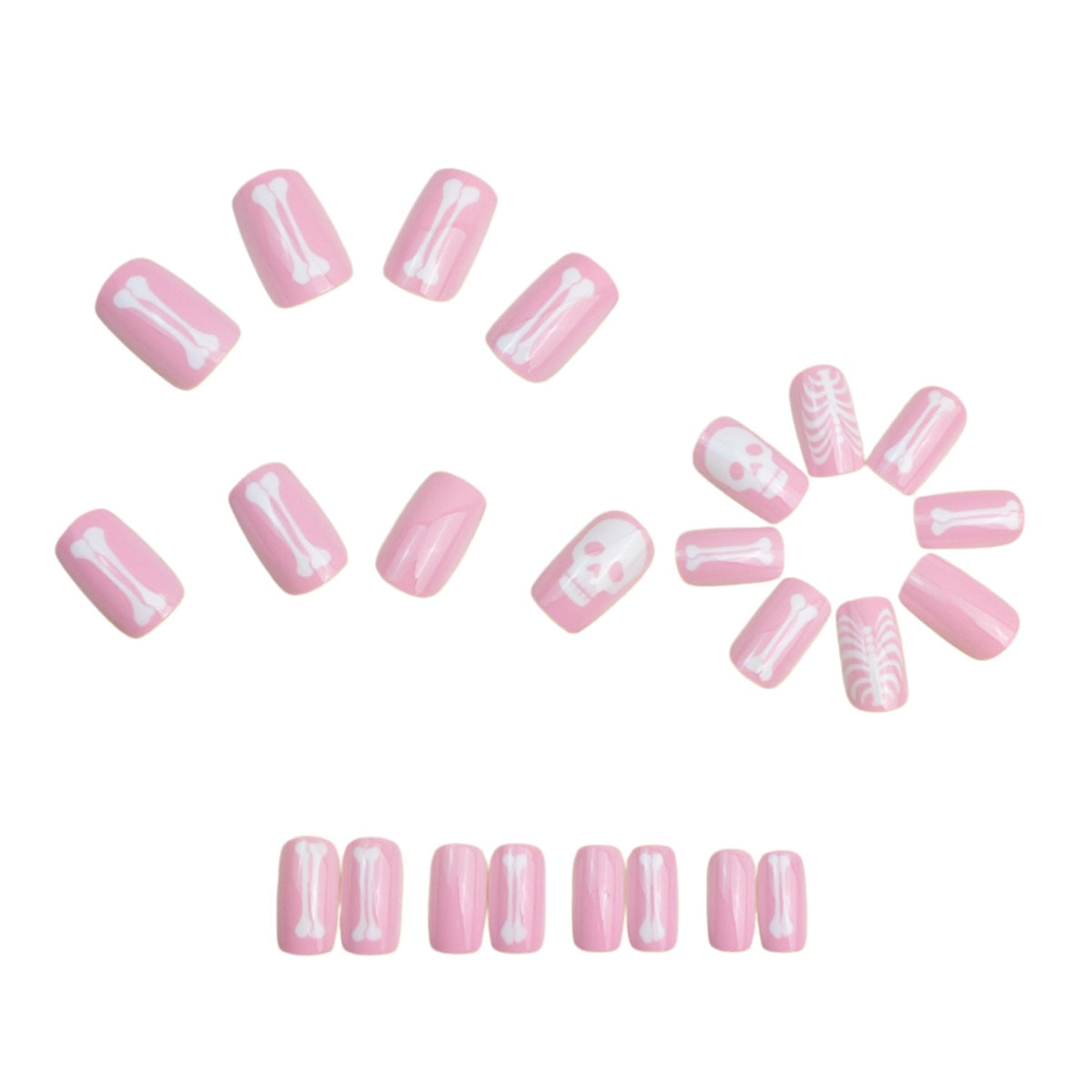 Pink Skeleton Press-On Nails – Halloween Edition