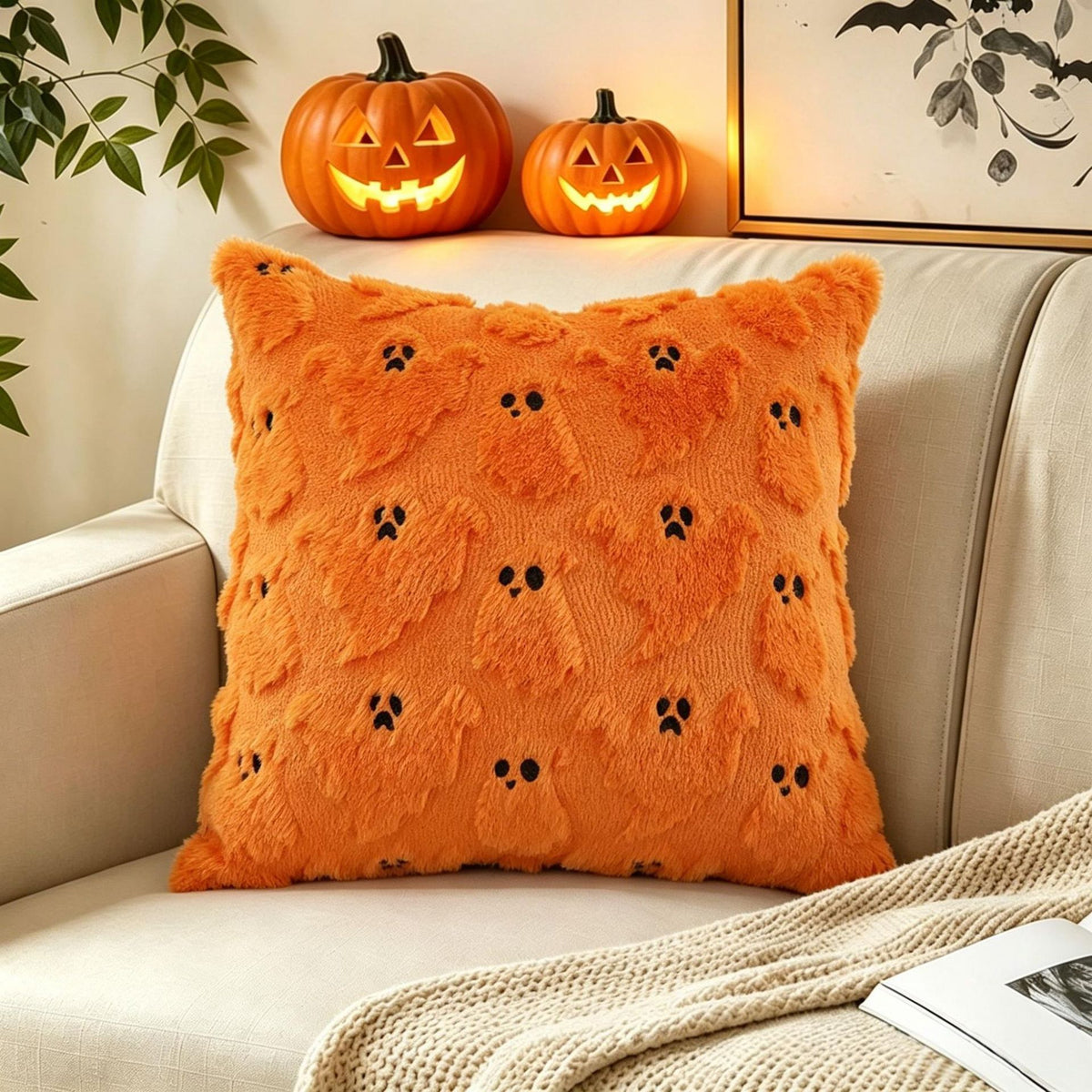 Halloween Tufted Throw Pillow Covers – Ghost & Bat Collection