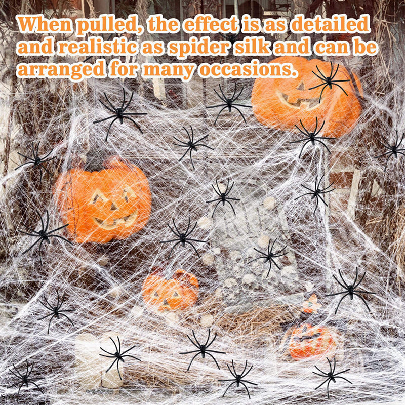 Halloween District™ Giant Spider Web Kit — 200g Web + 60 Spiders