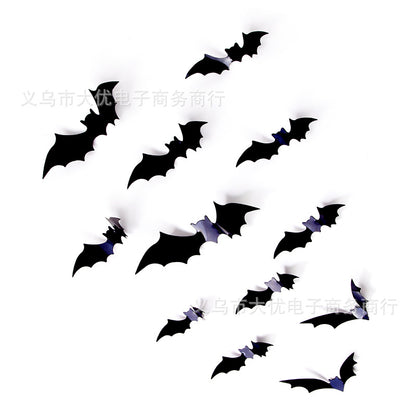 12-Pack 3D Black Halloween Bats – Wall Decor