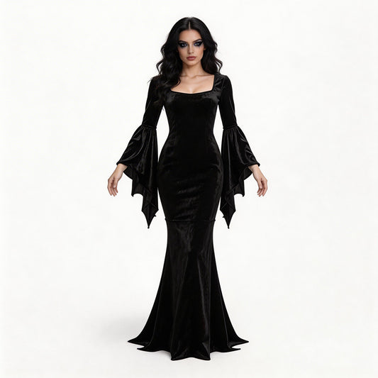 Gothic Midnight Velvet Dress – Women’s Halloween Costume