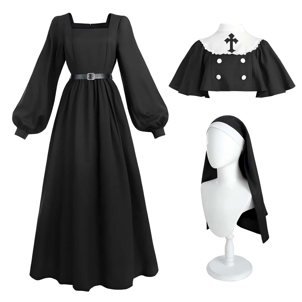 Haunted Sister Gothic Costume Set – Women’s Black Halloween Dress