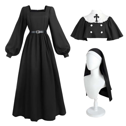 Haunted Sister Gothic Costume Set – Women’s Black Halloween Dress