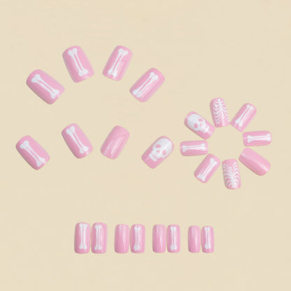 Pink Skeleton Press-On Nails – Halloween Edition