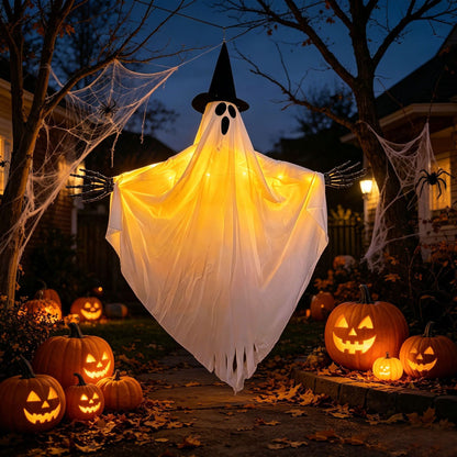 Light-Up Hanging Witch Ghost – 35" Halloween Decor
