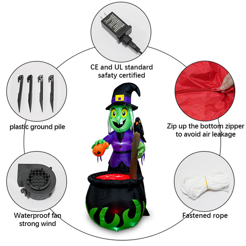 6FT Spooky Witch & Cauldron Light-Up Inflatable