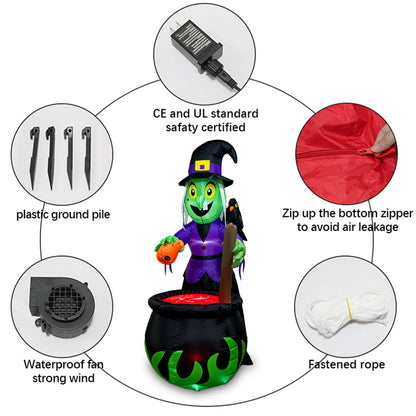 6FT Spooky Witch & Cauldron Light-Up Inflatable